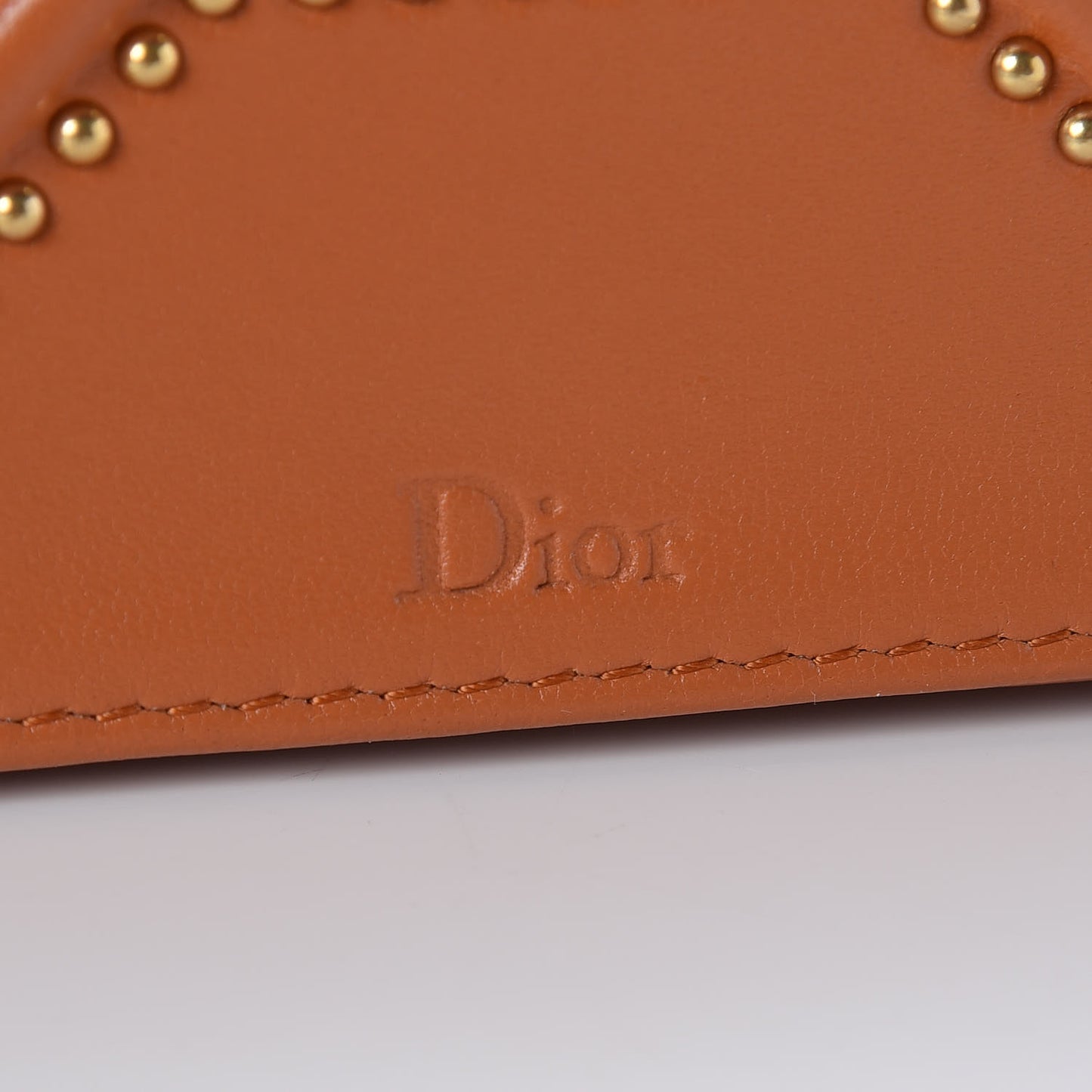 Calfskin Studded Diorama Top Handle Wallet on Chain Pouch Orange