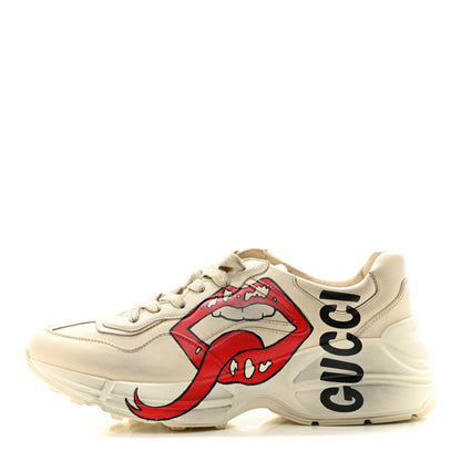 Gucci Calfskin Mouth Print Womens Rhyton Sneakers 40 Ivory 1 of 9