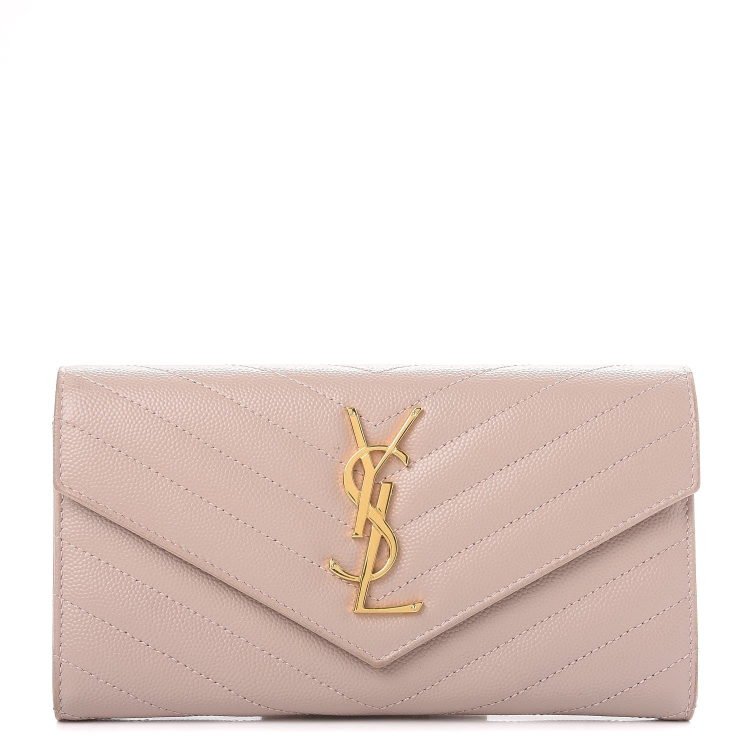 Saint Laurent Grain De Poudre Matelasse Chevron Monogram Flap Wallet Pale Pink 1 of 9