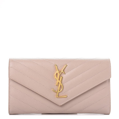 Saint Laurent Grain De Poudre Matelasse Chevron Monogram Flap Wallet Pale Pink 1 of 9