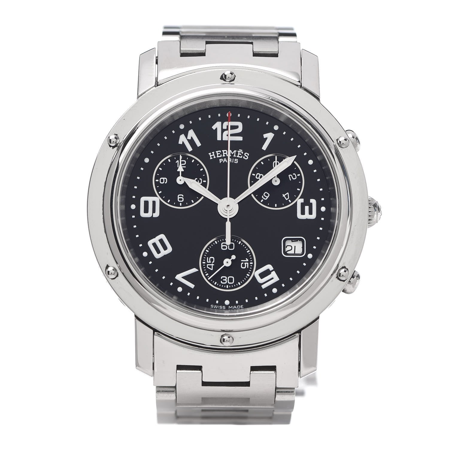 Hermes Stainless Steel 38mm Clipper Chronograph Quartz Watch Black 1 of 6