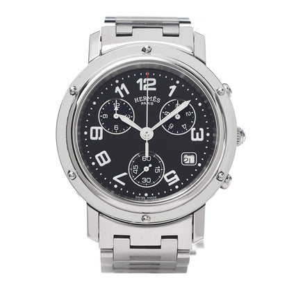 Hermes Stainless Steel 38mm Clipper Chronograph Quartz Watch Black 1 of 6