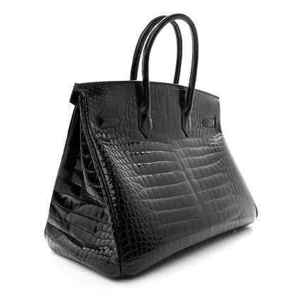 Hermes Shiny Porosus Crocodile Birkin 35 Black 3 of 11
