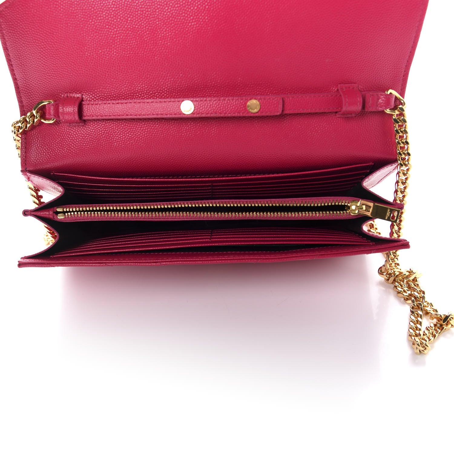 Saint Laurent Grain De Poudre Matelasse Chevron Monogram Chain Wallet Fresh Fuchsia 5 of 12