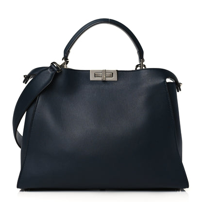 Fendi Vitello Tahiti Burro Large Peekaboo Iconic Essentially Satchel Blue Notte Grigio Perla 1 of 12