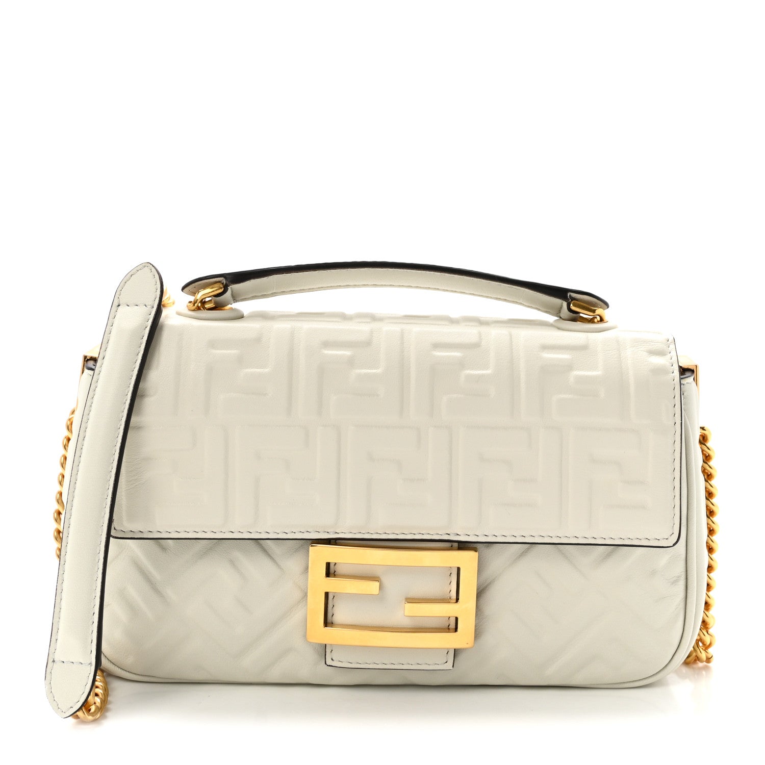 Fendi Nappa Small FF Embossed Midi Chain Baguette White 1 of 9
