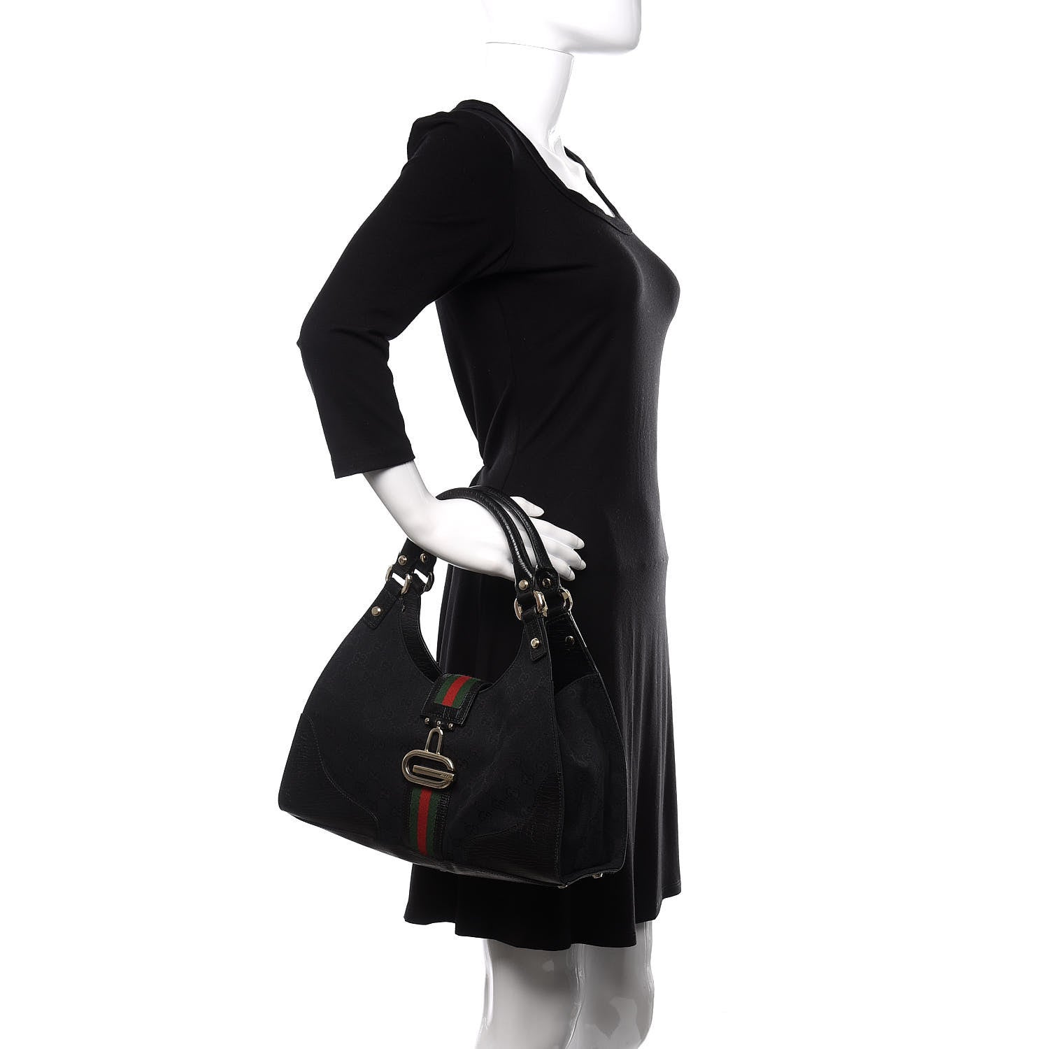Gucci Monogram Web Junco Shoulder Bag Black 2 of 12