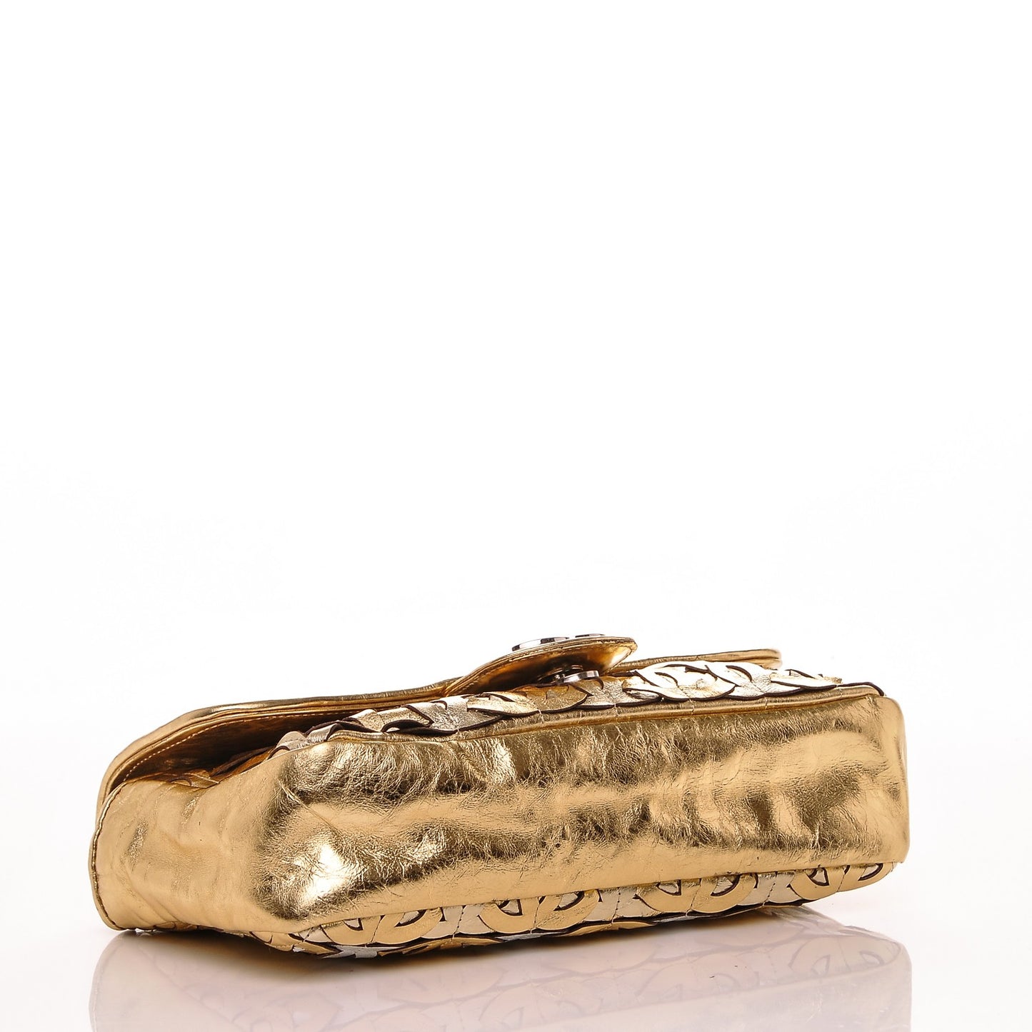 Metallic Crackled Calfskin Medium CC Mix Flap Gold