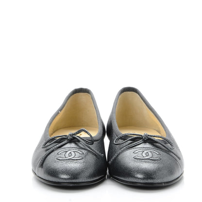 Chanel Metallic Calfskin Cap Toe CC Ballerina Flats 35.5 Dark Silver 2 of 9