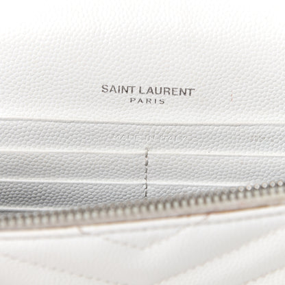 Saint Laurent Grain De Poudre Matelasse Chevron Monogram Envelope Chain Wallet Optical White 5 of 12