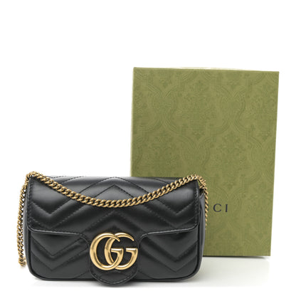 Gucci Calfskin Matelasse Super Mini GG Marmont Shoulder Bag Black 35 of 37