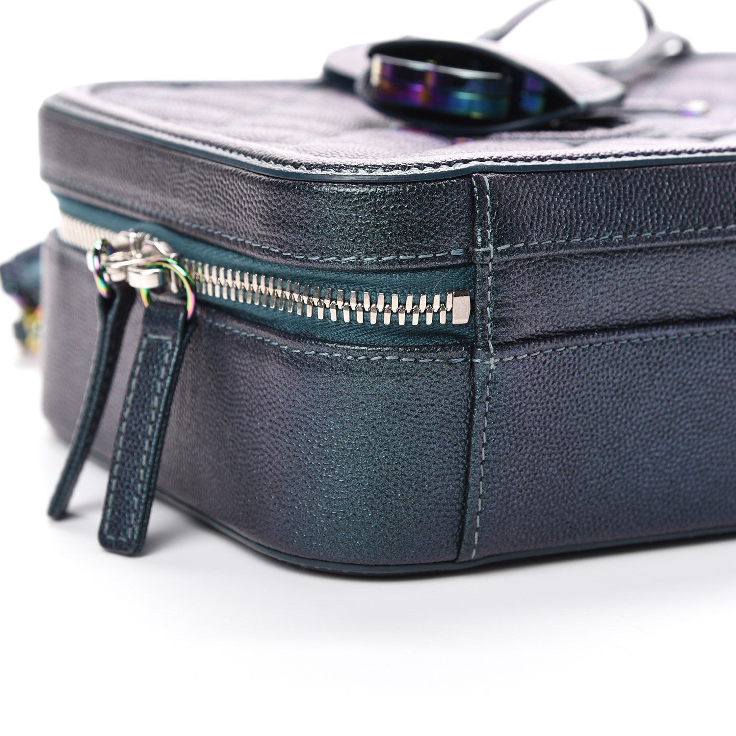 Chanel Iridescent Caviar Quilted Medium CC Filigree Vanity Case Dark Turquoise 8 of 10