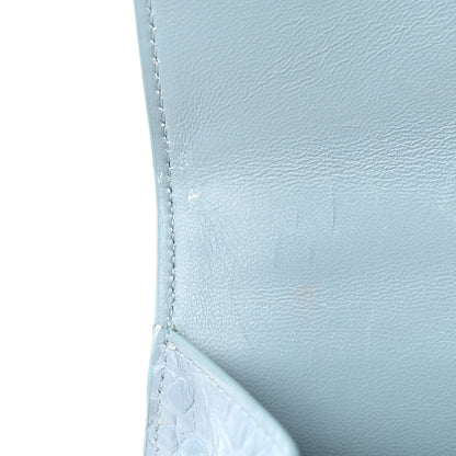 Balenciaga Shiny Calfskin Crocodile Embossed Hourglass Top Handle Bag XS Blue Grey 13 of 15