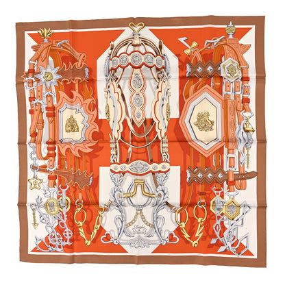 Hermes Silk Brides Et Destin Scarf 90 Orange Cuit Beige 1 of 3