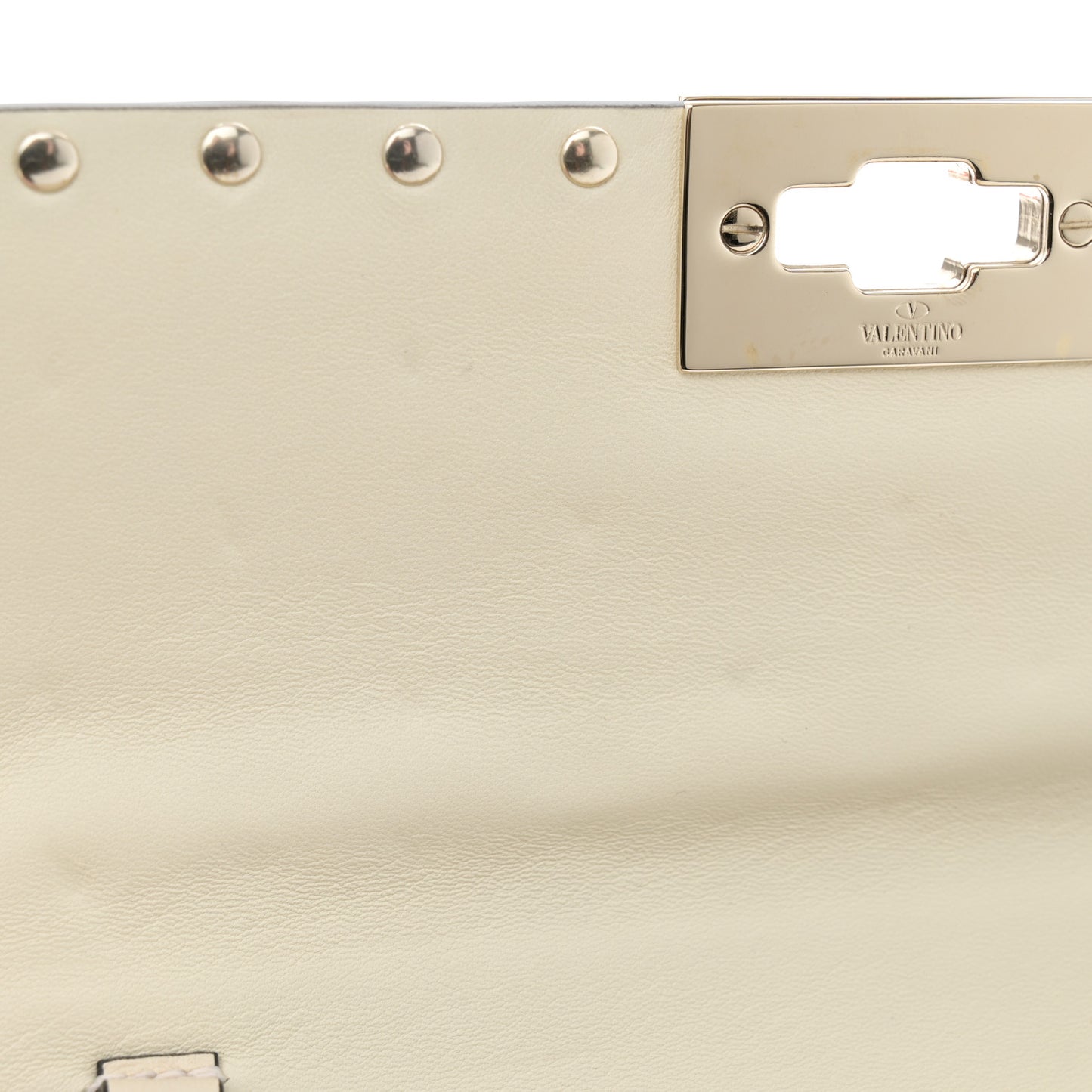 Lambskin Rockstud Spike Wallet on Chain Light Ivory
