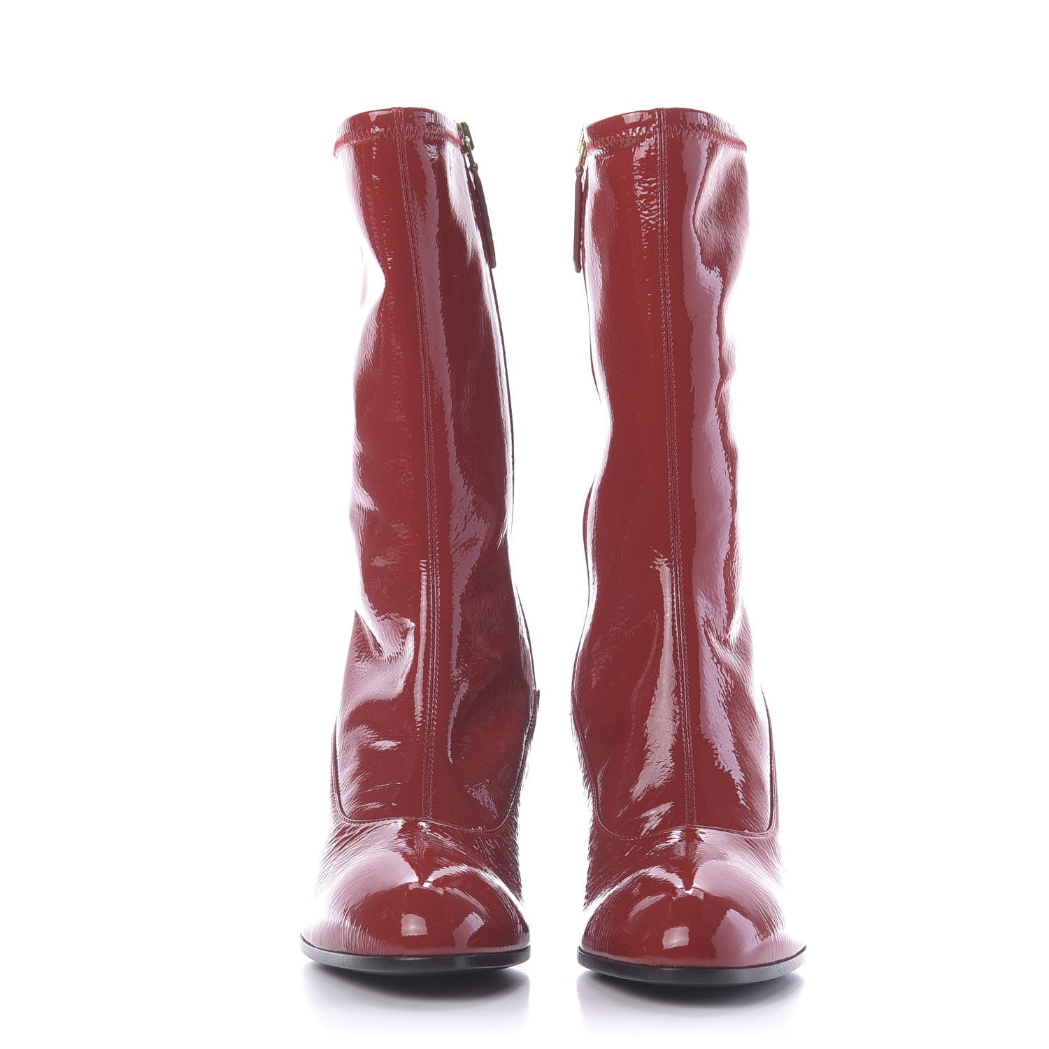 Gucci Patent Calfskin Stretch Boots 37.5 Hibiscus Red 2 of 8