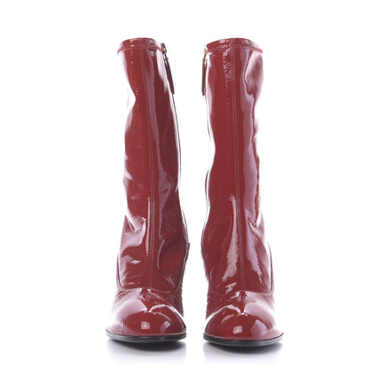 Gucci Patent Calfskin Stretch Boots 37.5 Hibiscus Red 2 of 8