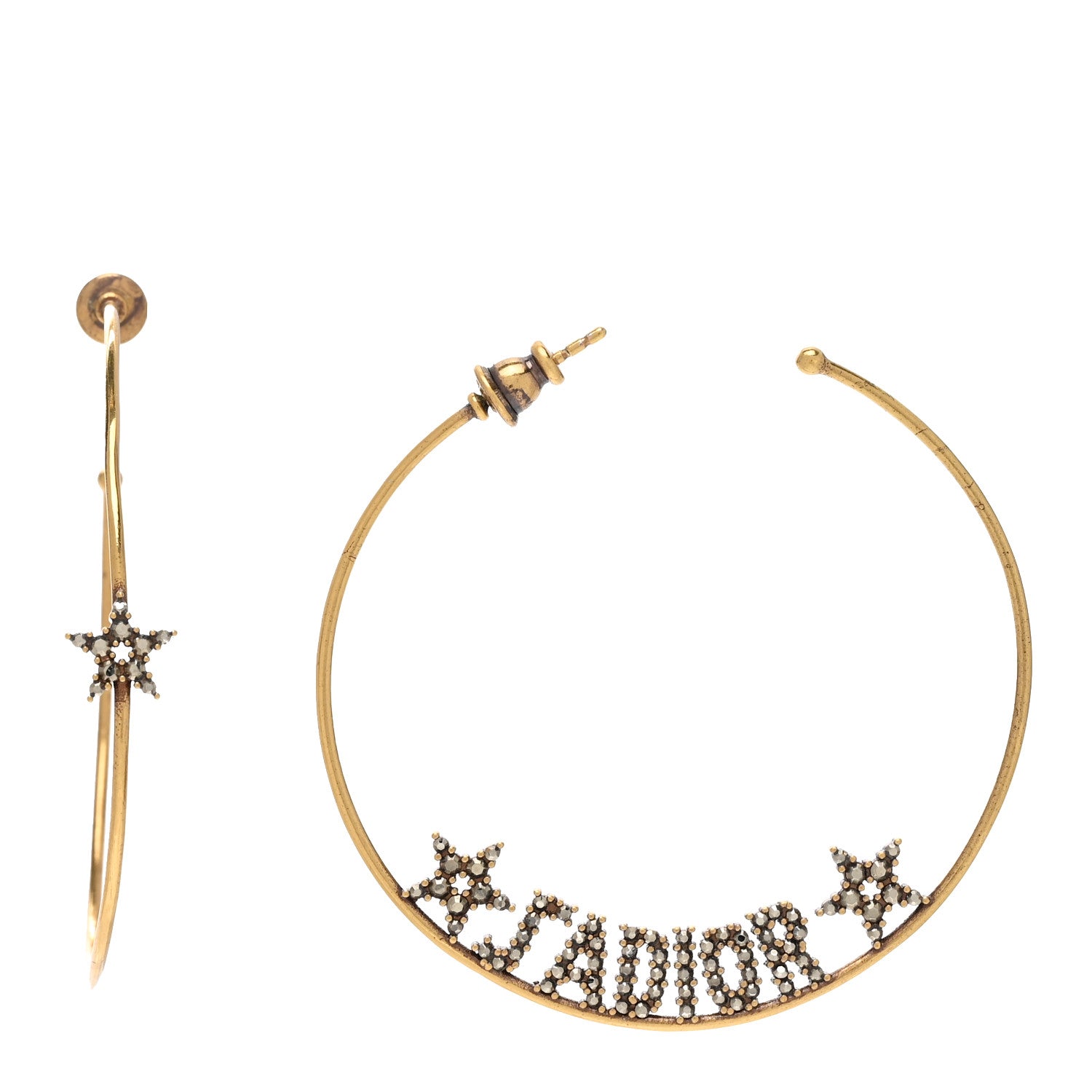 Christian Dior Metal Crystal J'Adior Hoop Earrings Aged Gold 1 of 4