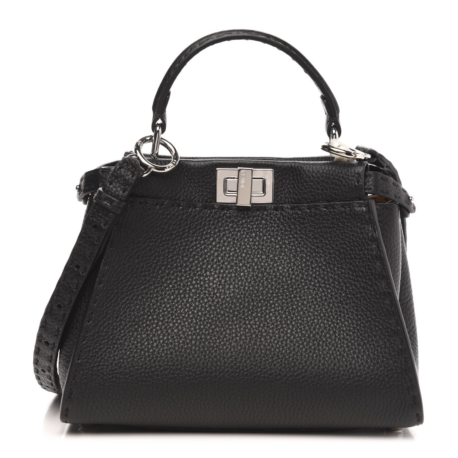 Fendi Cuoio Romano Selleria Bi-Color Mini Peekaboo Iconic Satchel Black Mou 1 of 11