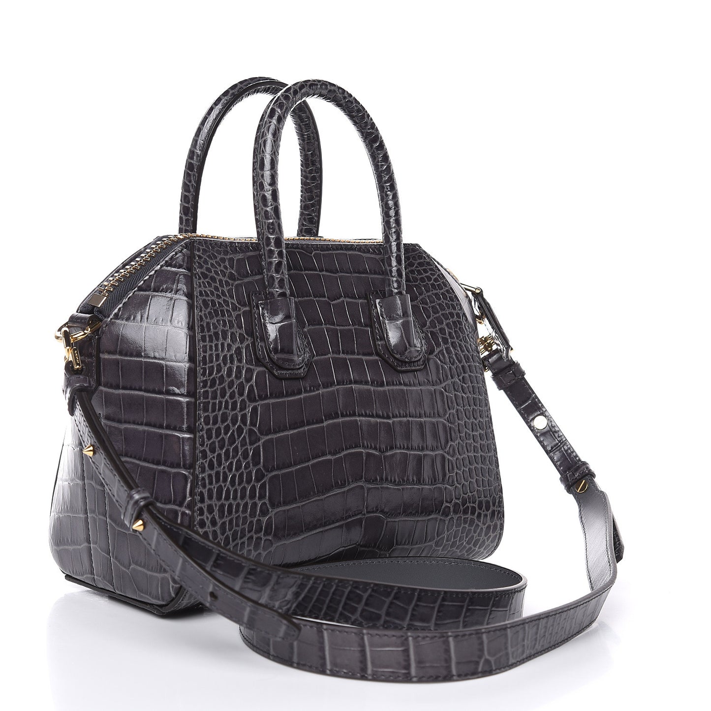 Calfskin Crocodile Embossed Mini Antigona Storm Grey