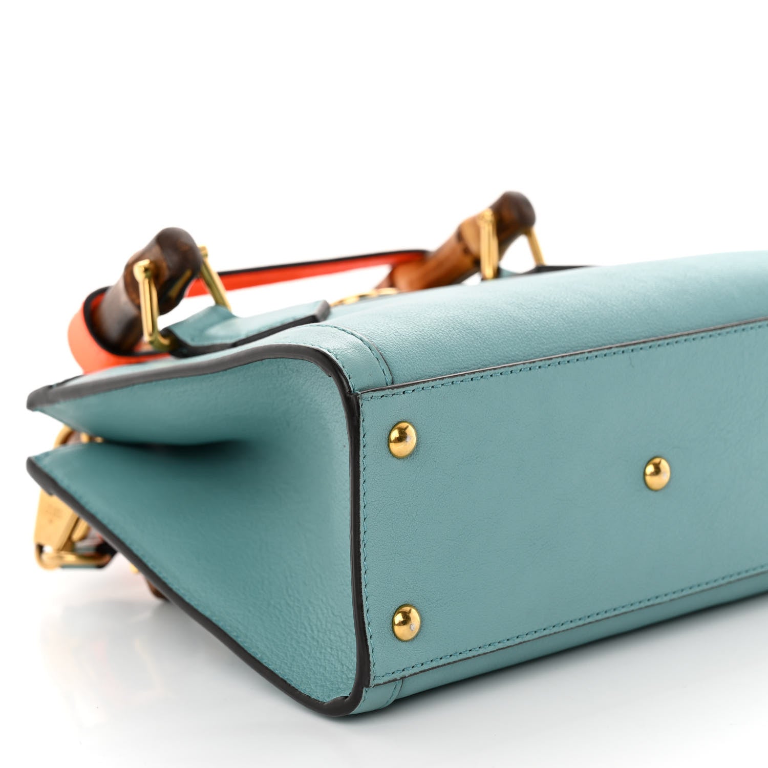 Gucci Wonka Grain Calfskin Mini Diana Tote Bag Dusty Azure Orange Fluo 9 of 10