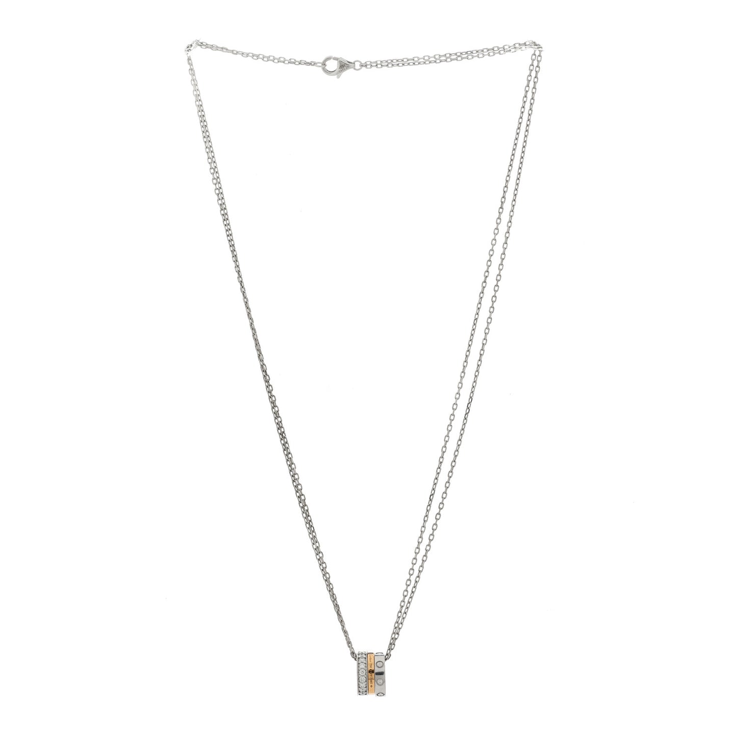 18K White Pink Gold Diamond Three Ring LOVE Pendant Necklace