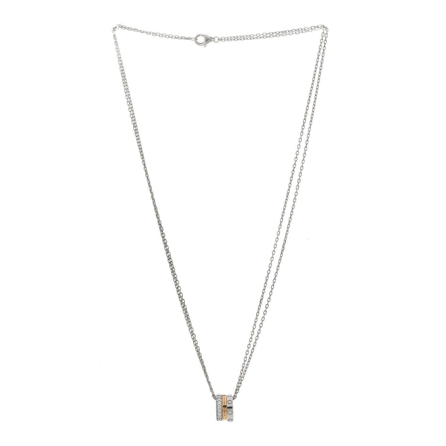 Cartier 18K White Pink Gold Diamond Three Ring LOVE Pendant Necklace 3 of 5