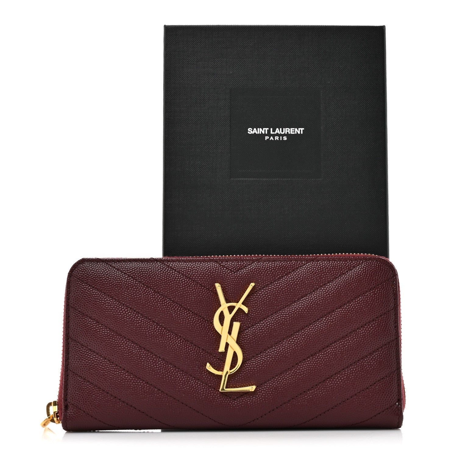 Saint Laurent Grain De Poudre Matelasse Chevron Monogram Zip Around Wallet Rouge Legion 7 of 7