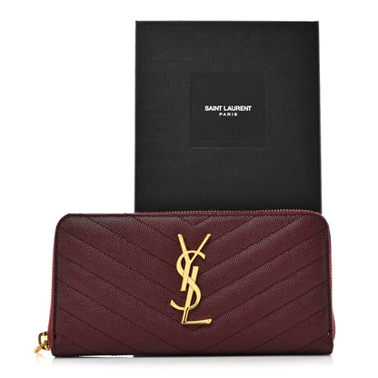 Saint Laurent Grain De Poudre Matelasse Chevron Monogram Zip Around Wallet Rouge Legion 7 of 7