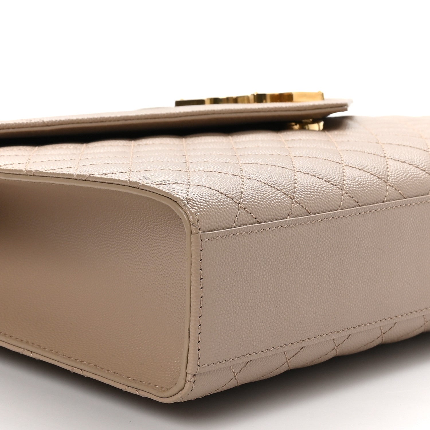Saint Laurent Grain De Poudre Mixed Matelasse Large Triquilt Monogram Satchel Dark Beige 9 of 10