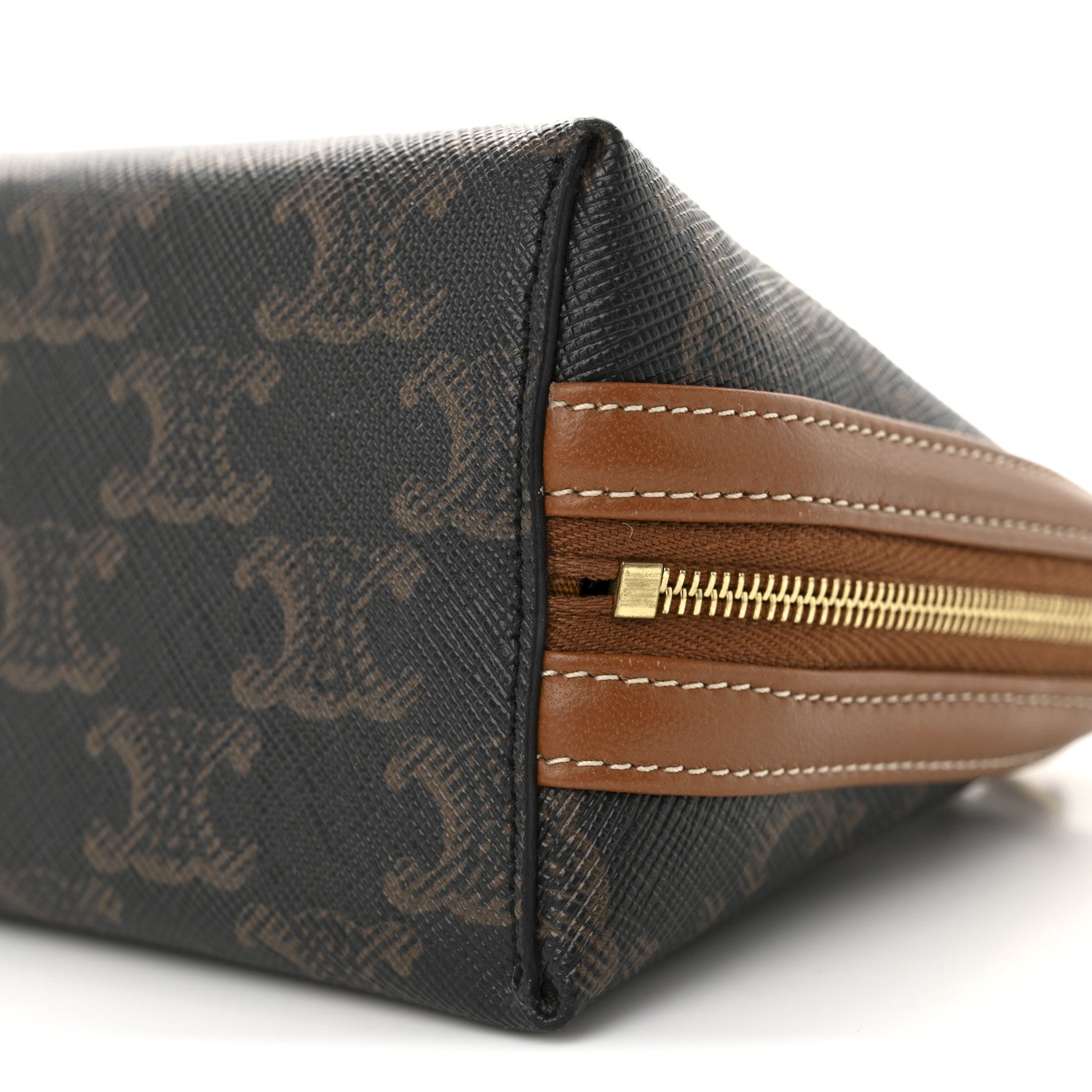 Celine Triomphe Canvas Lambskin Clutch On Chain Tan 10 of 10
