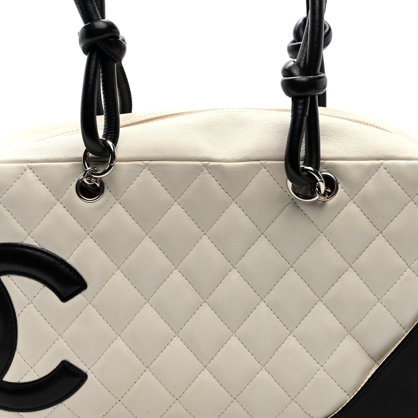 Calfskin Quilted Large Cambon Bowler White Black