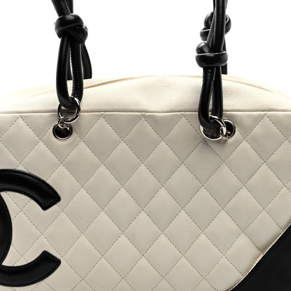 Chanel Calfskin Quilted Large Cambon Bowler White Black 8 of 10