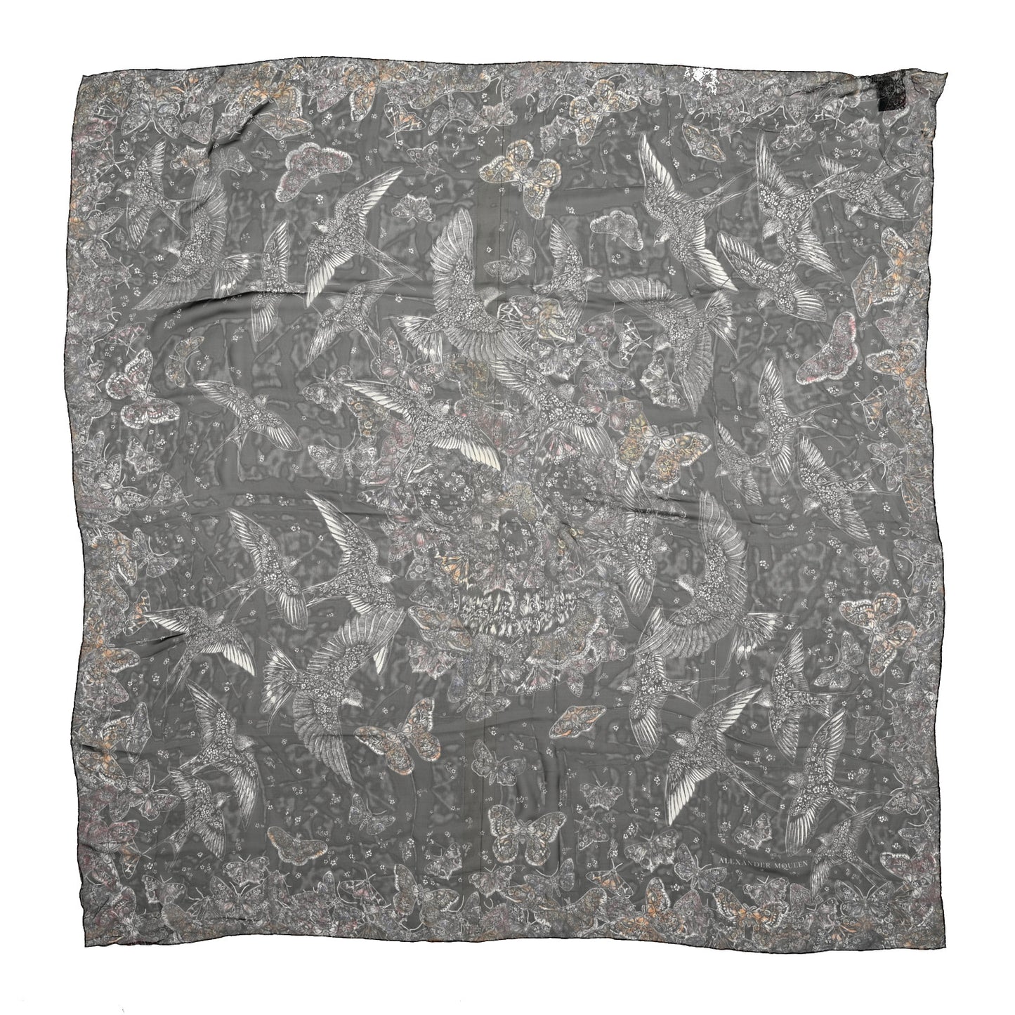 Silk Chiffon Wildflower Flight Scarf Black