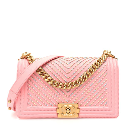 Chanel Calfskin Chevron Embroidered Medium Boy By The Sea Flap Pink 1 of 10