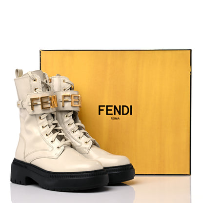 Fendi Vitello Abrasivato Fendigraphy 50mm Biker Boots 39 White 9 of 9