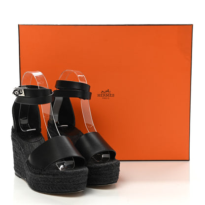 Hermes Calfskin Tivoli Espadrille Wedge Sandals 35 Black 9 of 9