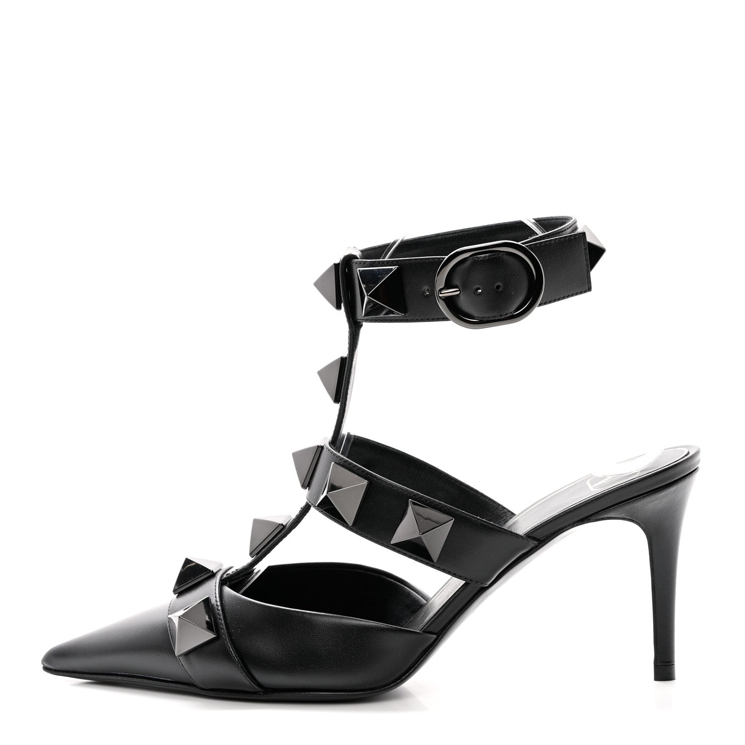 Valentino Garavani Calfskin Monochrome Roman Stud Ankle Strap 80mm Pumps 37 Black 1 of 10