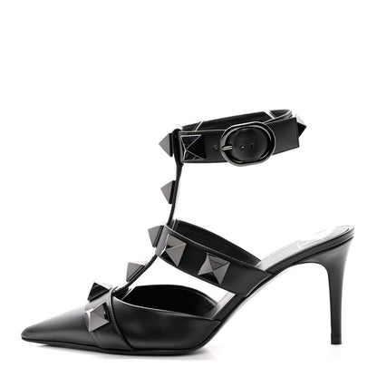 Valentino Garavani Calfskin Monochrome Roman Stud Ankle Strap 80mm Pumps 37 Black 1 of 10