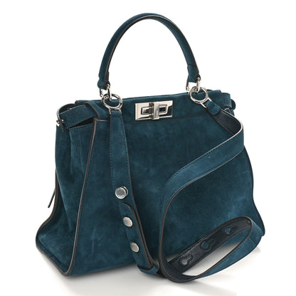 Fendi Chamois Karung Shiny Nappa Medium 3 Pocket Peekaboo Iconic Satchel Cobalto Petrolio 3 of 9