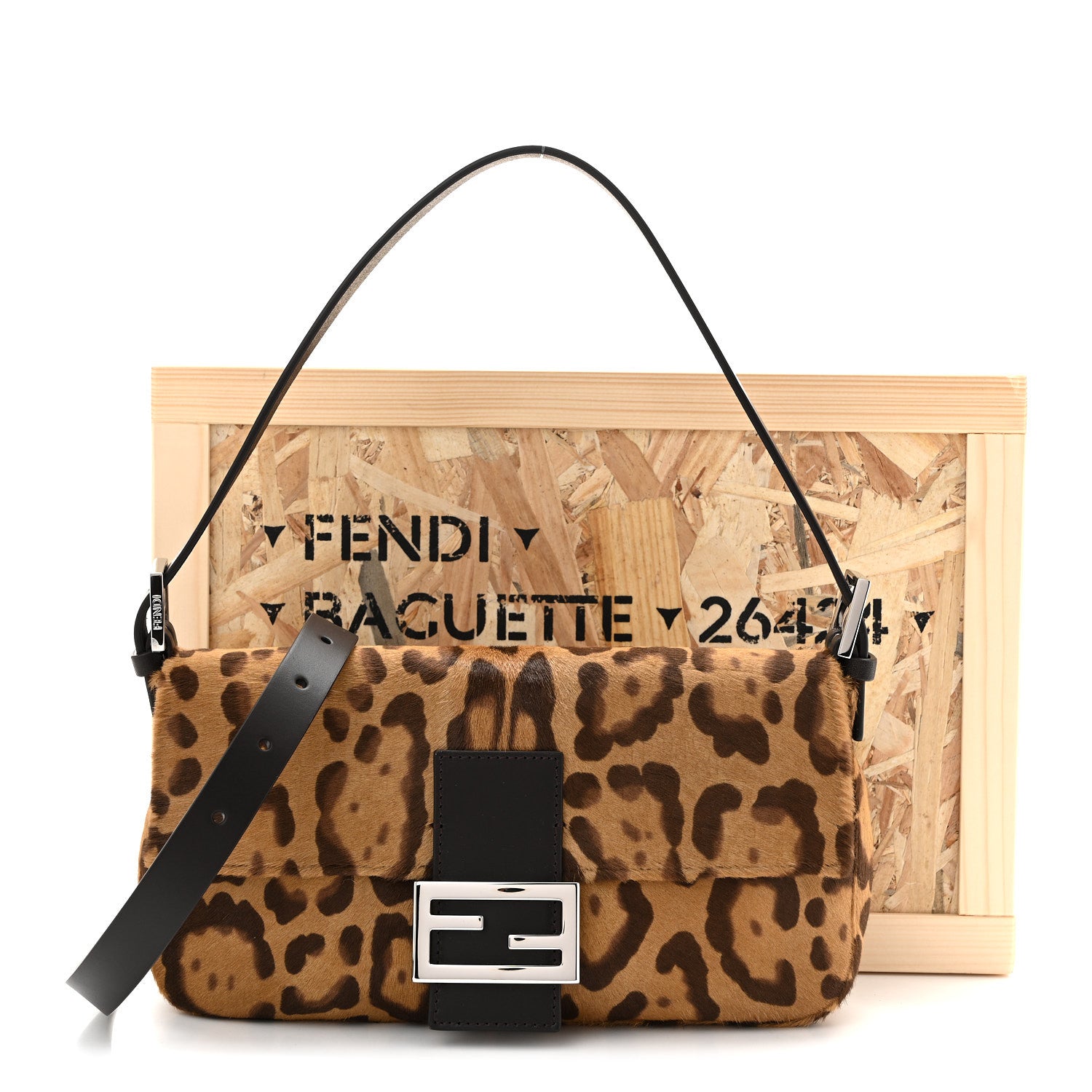 Fendi Calf Hair Vitello Jaguar Print Baguette Re Edition 26424 Moro Natural 11 of 11