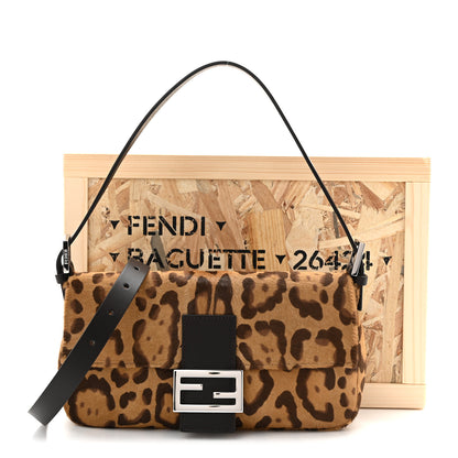 Fendi Calf Hair Vitello Jaguar Print Baguette Re Edition 26424 Moro Natural 11 of 11