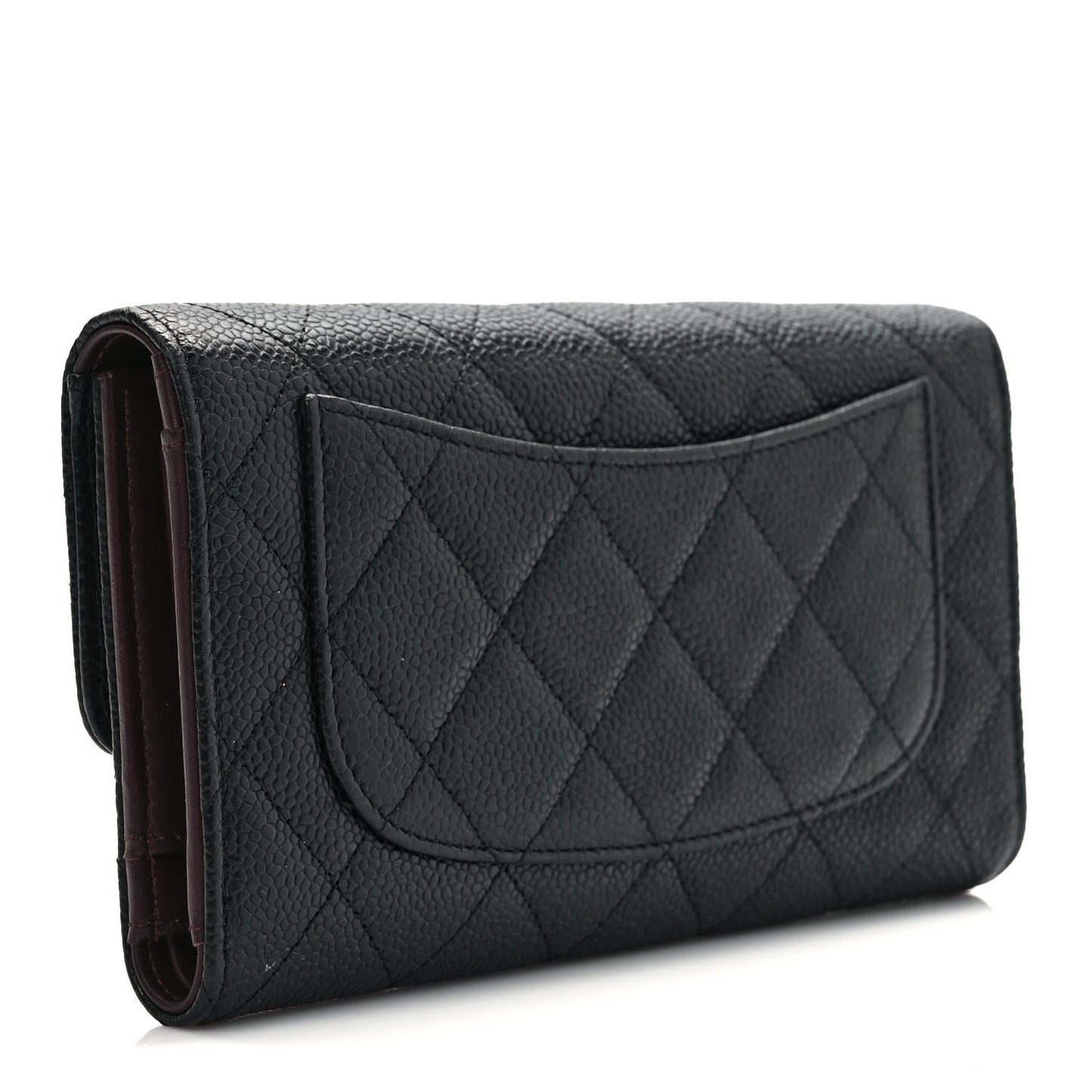 Caviar Quilted Large Gusset Flap Wallet Black