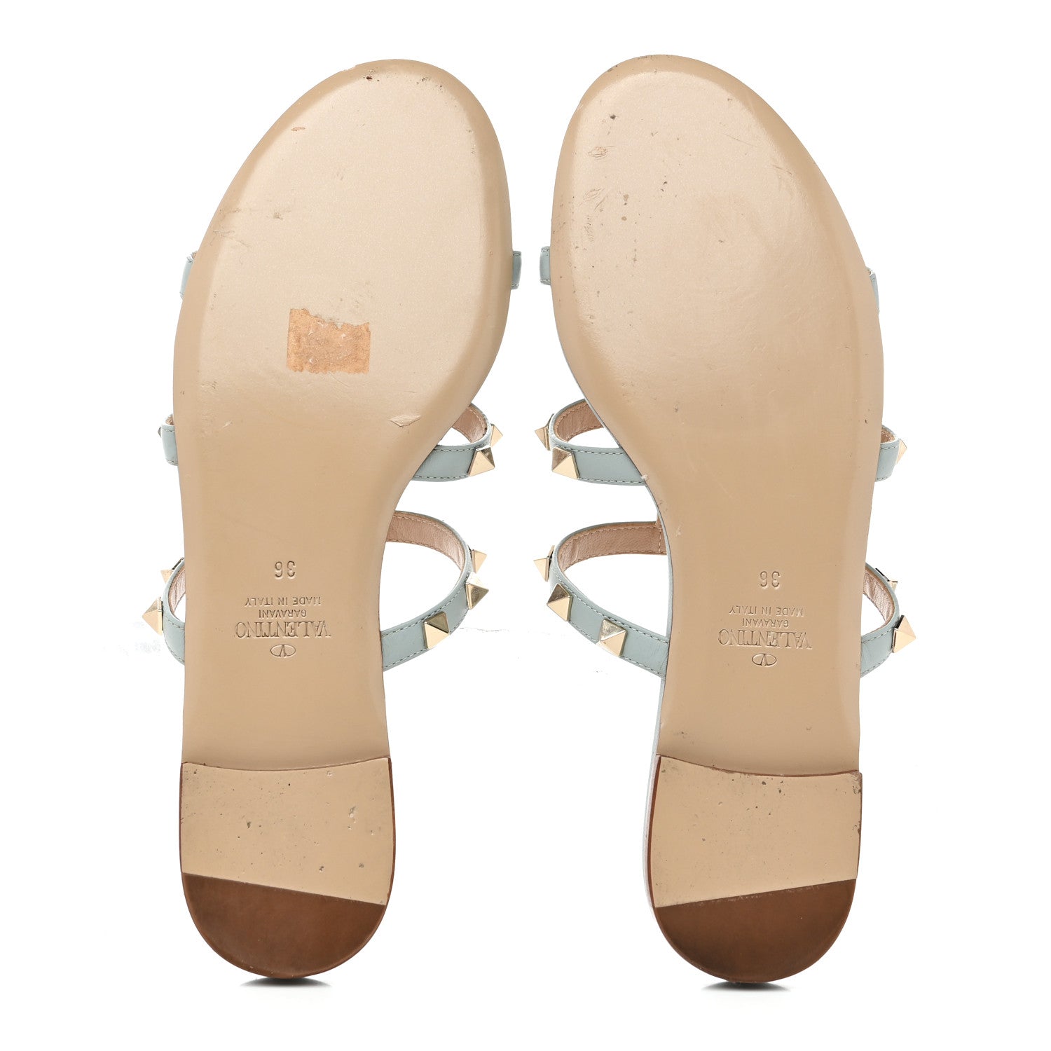 Valentino Garavani Nappa Rockstud Caged Flat Slide Sandals 36 Celadon 6 of 10
