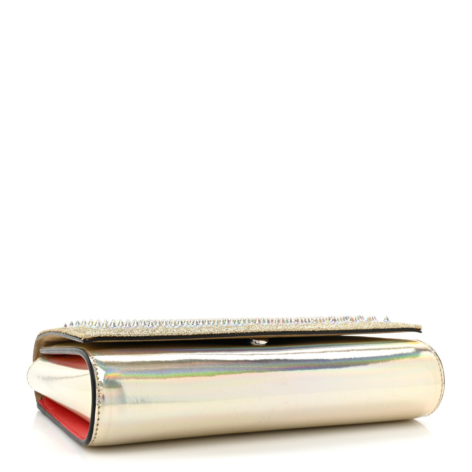 Christian Louboutin Glitter Metallic Patent Calfskin Psychic Spikes Paloma Clutch Gold 4 of 15