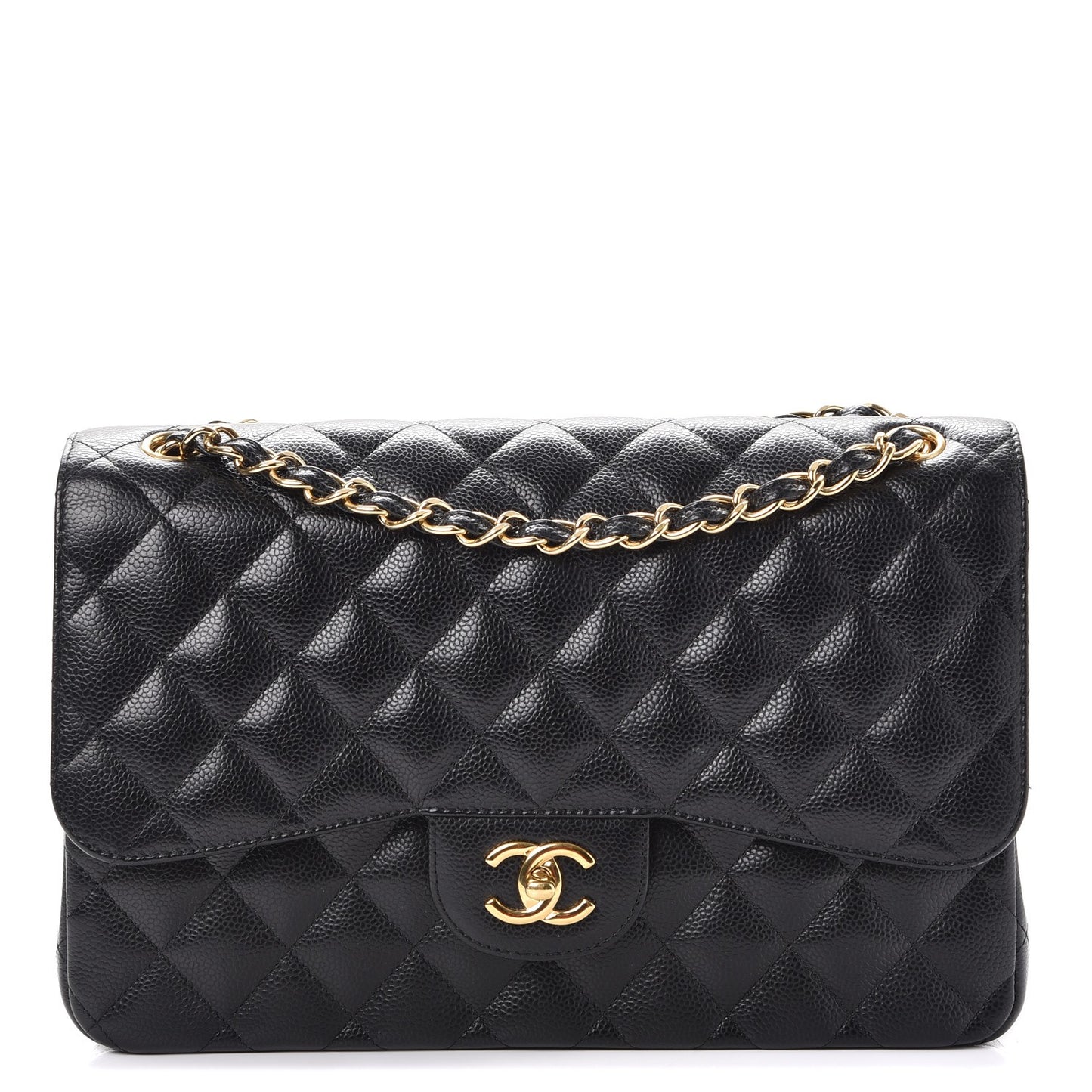 Caviar Quilted Jumbo Double Flap Black