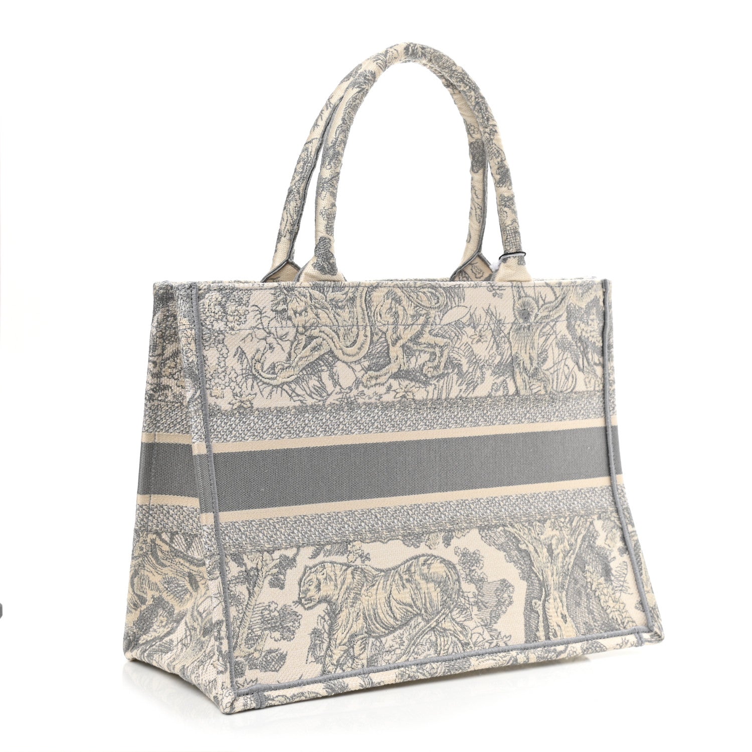 Christian Dior Canvas Embroidered Medium Dioriviera Toile De Jouy Book Tote Gray 3 of 10