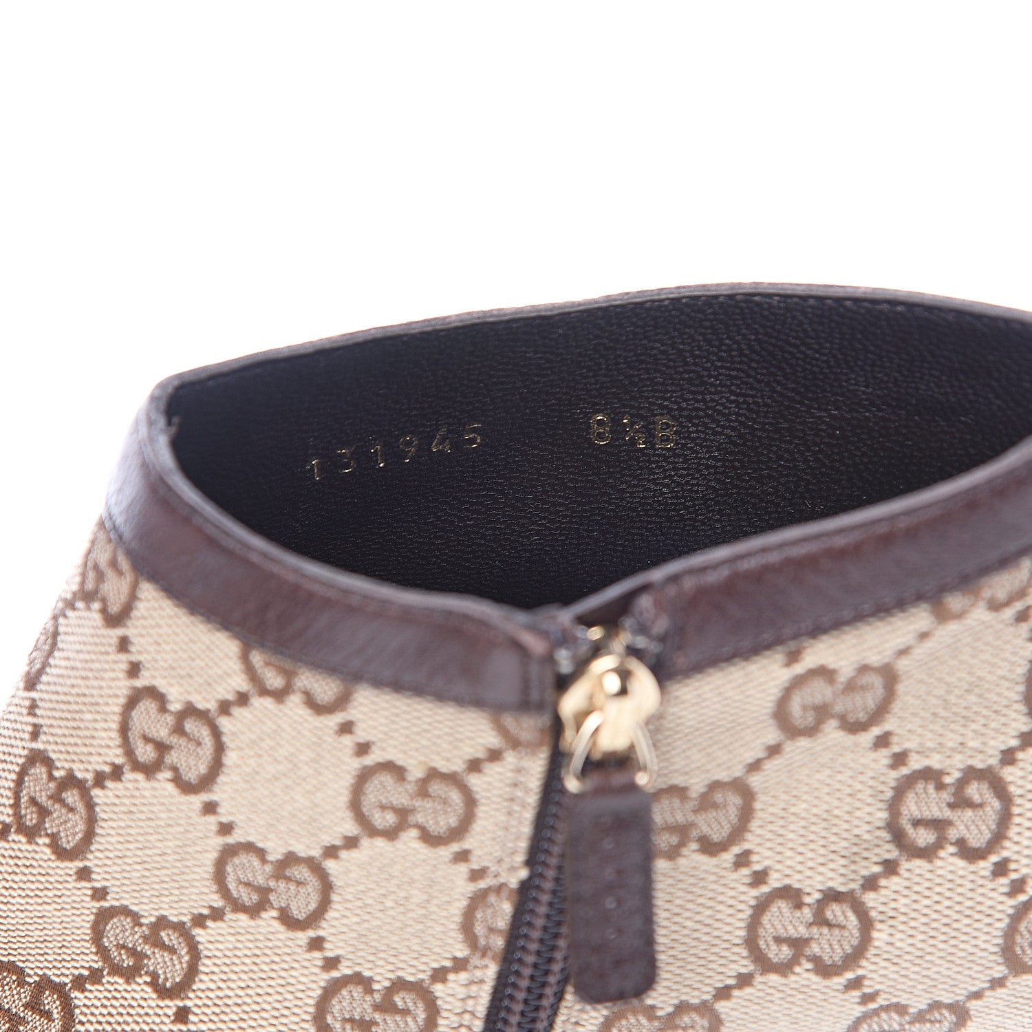 Gucci Monogram Textured Calfskin D Ring Ankle Booties 8.5 Beige Ebony Cocoa 7 of 9