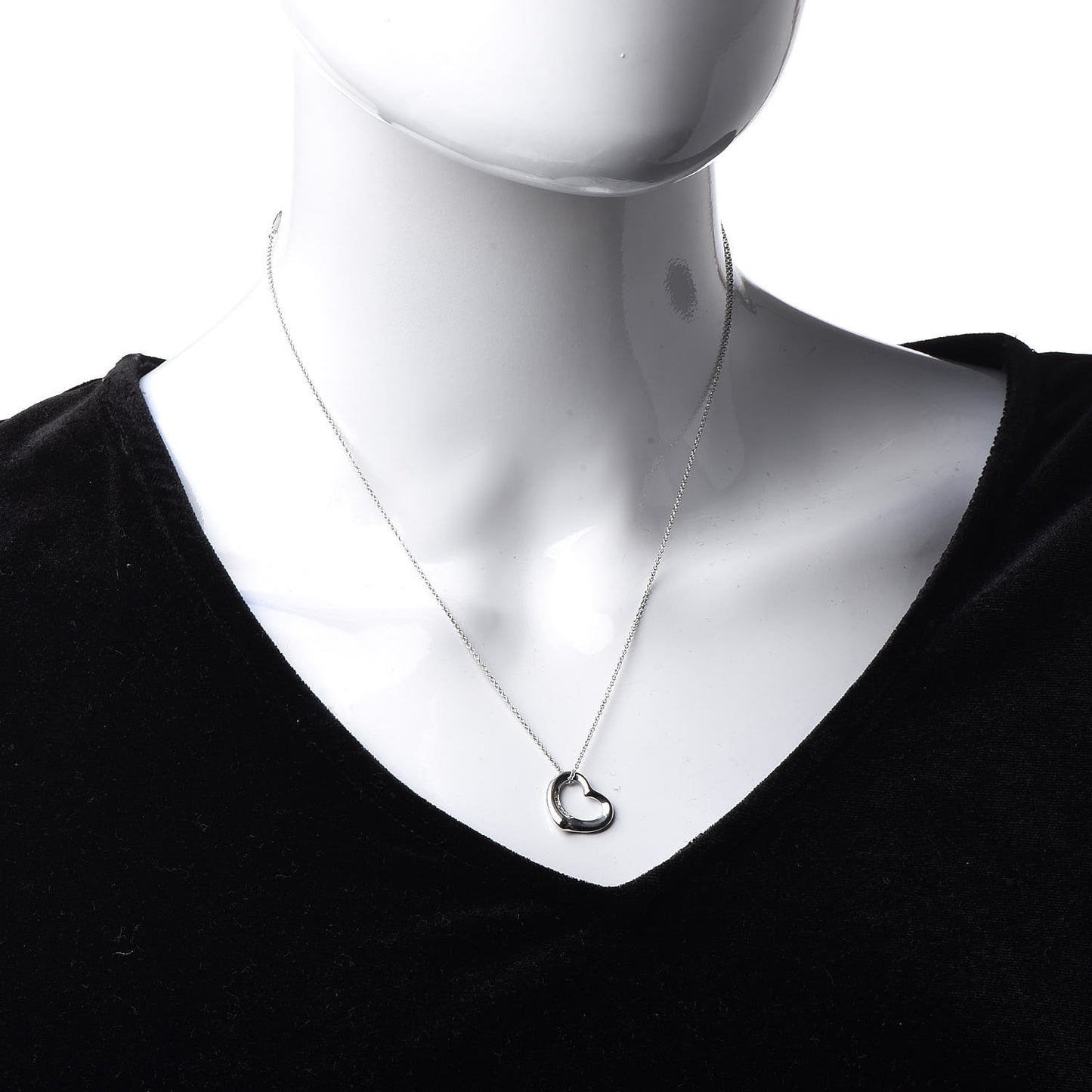 Platinum Diamond Elsa Peretti Open Heart Pendant Necklace