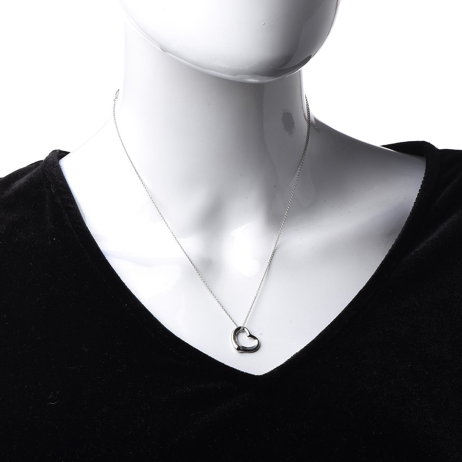 Tiffany Platinum Diamond Elsa Peretti Open Heart Pendant Necklace 2 of 7